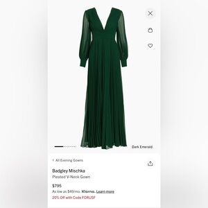 Badgley Mischka Elegant Dark Emerald Evening Gown size 16